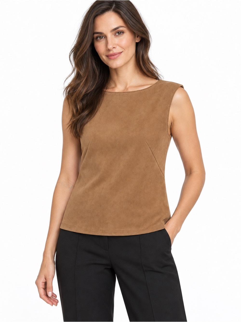 Banana Republic Faux-Suede Boatneck Tank Top in Camel Brown